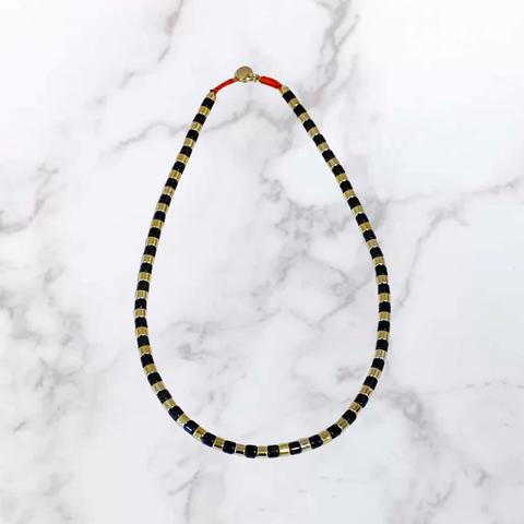 Black and Gold Tube Enamel Necklace