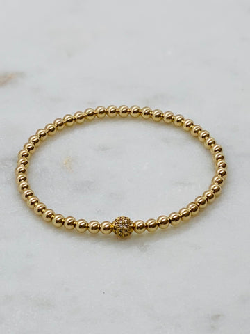 4mm Gold Filled Bracelet with Pave Ball